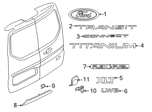 2019 Ford Transit Connect Exterior Trim - Back Door  Diagram