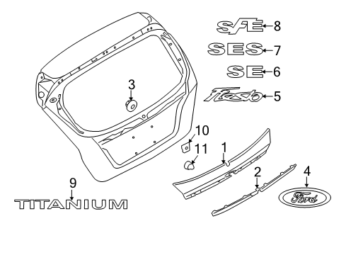 2011 Ford Fiesta Exterior Trim - Lift Gate Diagram