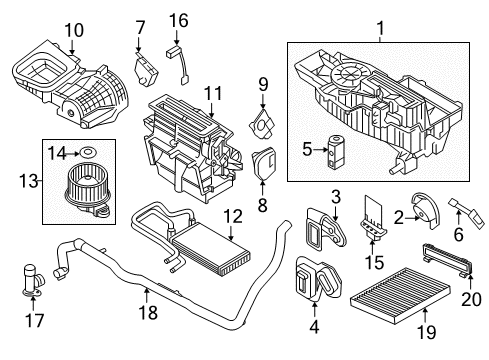 2013 Lincoln MKS A/C Evaporator & Heater Components Diagram