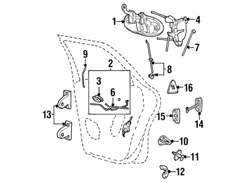 1997 Mercury Sable Rear Door - Lock & Hardware Diagram
