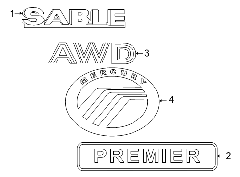 2009 Mercury Sable Exterior Trim - Trunk Diagram