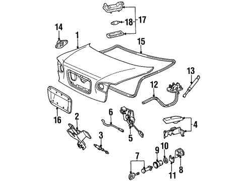 2000 Ford Contour Trunk Lid & Components Diagram