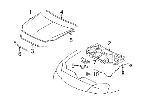 2005 Ford Freestyle Hood & Components Diagram