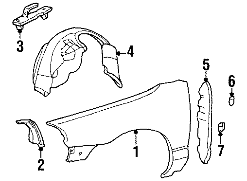 1998 Mercury Mystique Fender Liner, Passenger Side Diagram for F8RZ-16102-AA