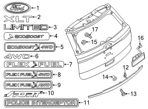 2015 Ford Explorer Exterior Trim - Lift Gate Diagram