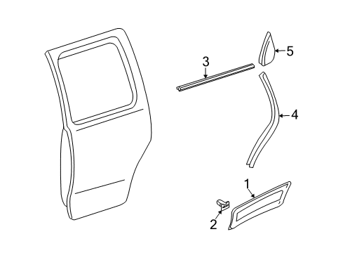 2005 Mercury Mariner Exterior Trim - Rear Door Diagram